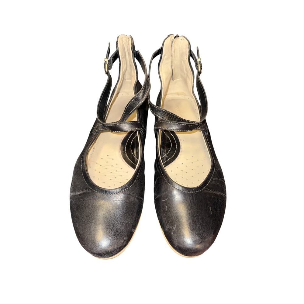 ECCO Mary Jane‎ Flats Women 40 Black Ankle Strap Zip Leather Shoes